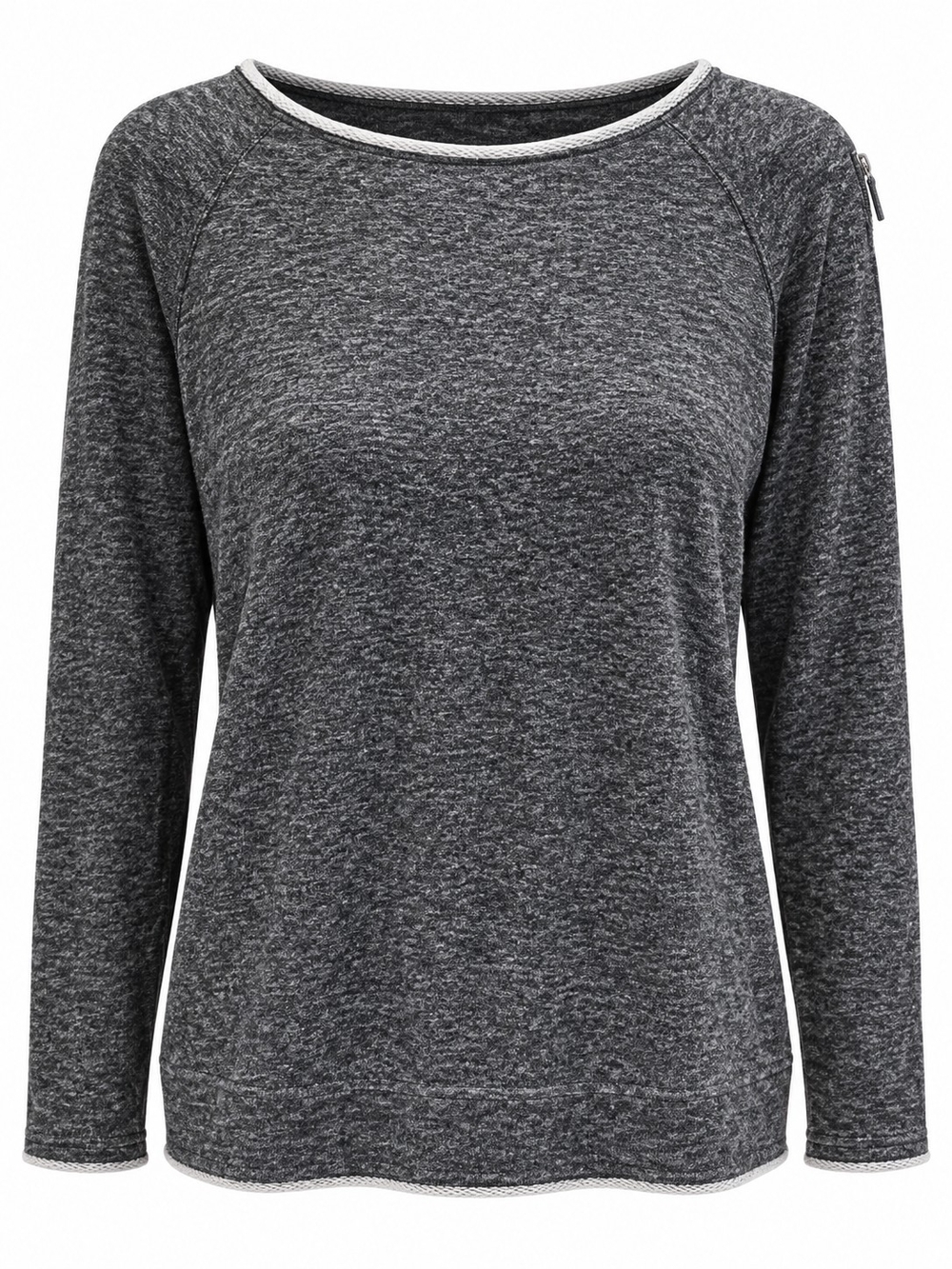 Rock & Republic Gray Marled Knit Zip Sleeve Sweatshirt Top Size L